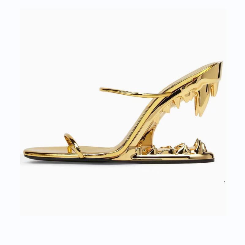 Sandals Summer Metal Tooth Wedges Sandals Highheeled Fashion Shows Sexy Women's Shoes Slippers Gold Silver Black Pink Big Size 230802 - view 5