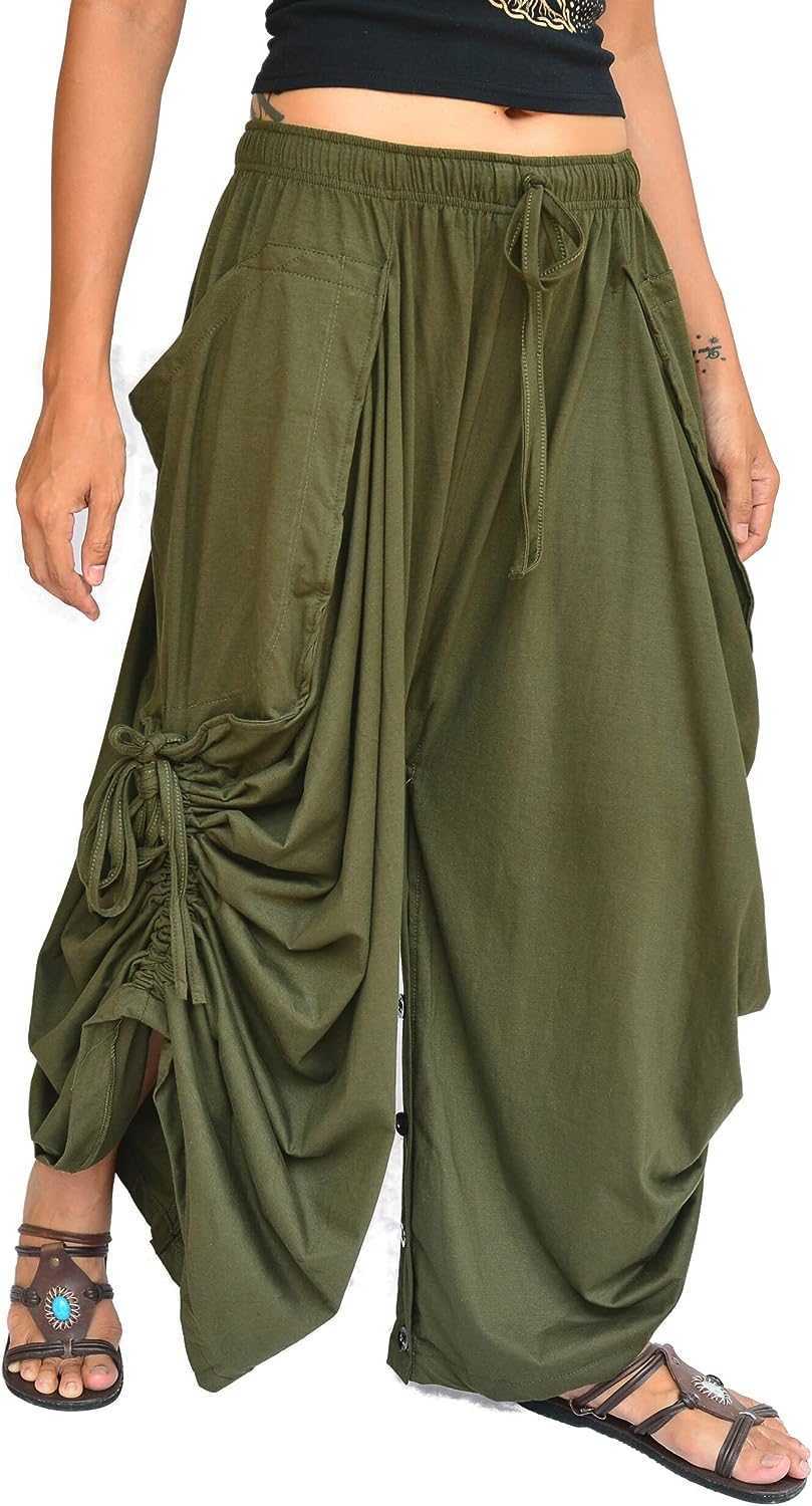 Women's Harem Pants Palazzo Dhoti Pants Lounge Trousers Convertible to a Skirt 2 Pockets Cotton