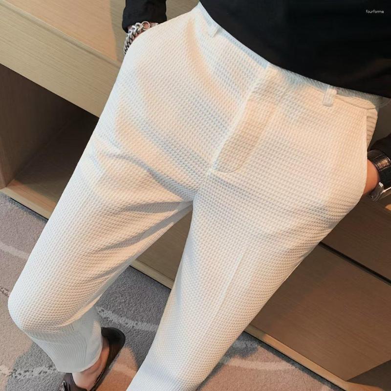 Autumn Men's Pants Korean Casual Waffle Suit Pants Fashion Men's Clothing 6 Color Spot Men's Cropped Pants