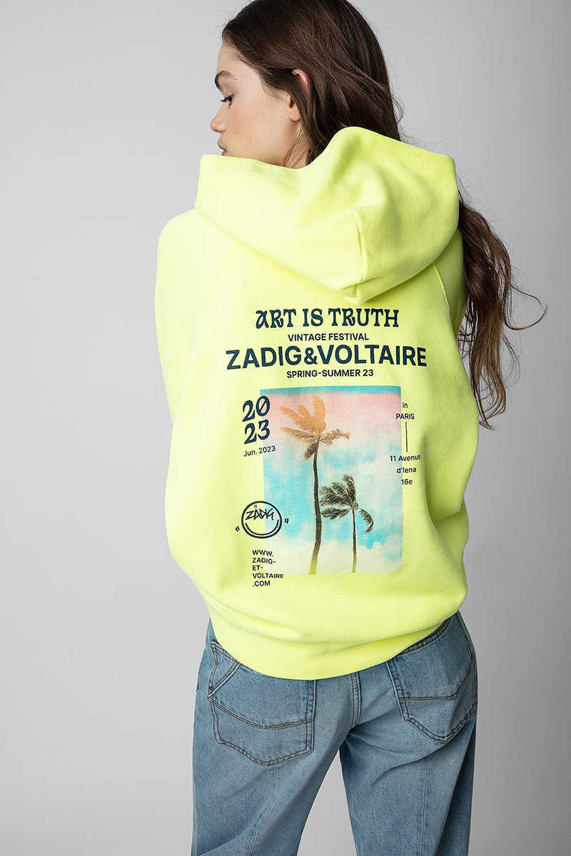 Zadig Voltaire Classic fashion Pure cotton tops sweatshirt Small Wings Coconut Tree White Ink Digital Print Inner Fleece Hooded Sweater for Women Crew Neck Long