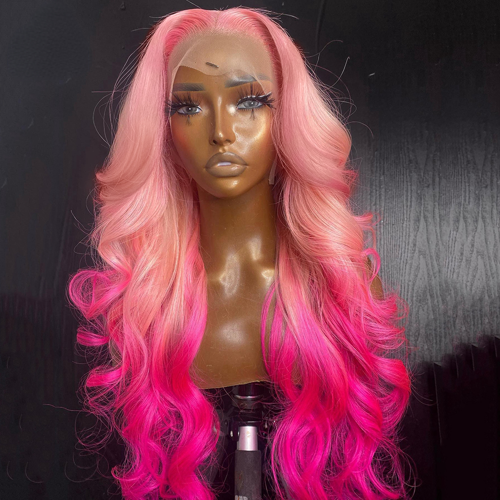 30 Inch Ombre Pink Body Wave Transparent Lace Human Hair Wigs Brazilian Wavy Lace Frontal Wig For Black Women Synthetic Pre Plucked