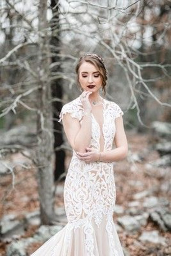 Vintage Western Country Mermaid Wedding Dresses Cap Sleeve Backless Lace Applique V-neck Bohemian Bridal Gown Outfits