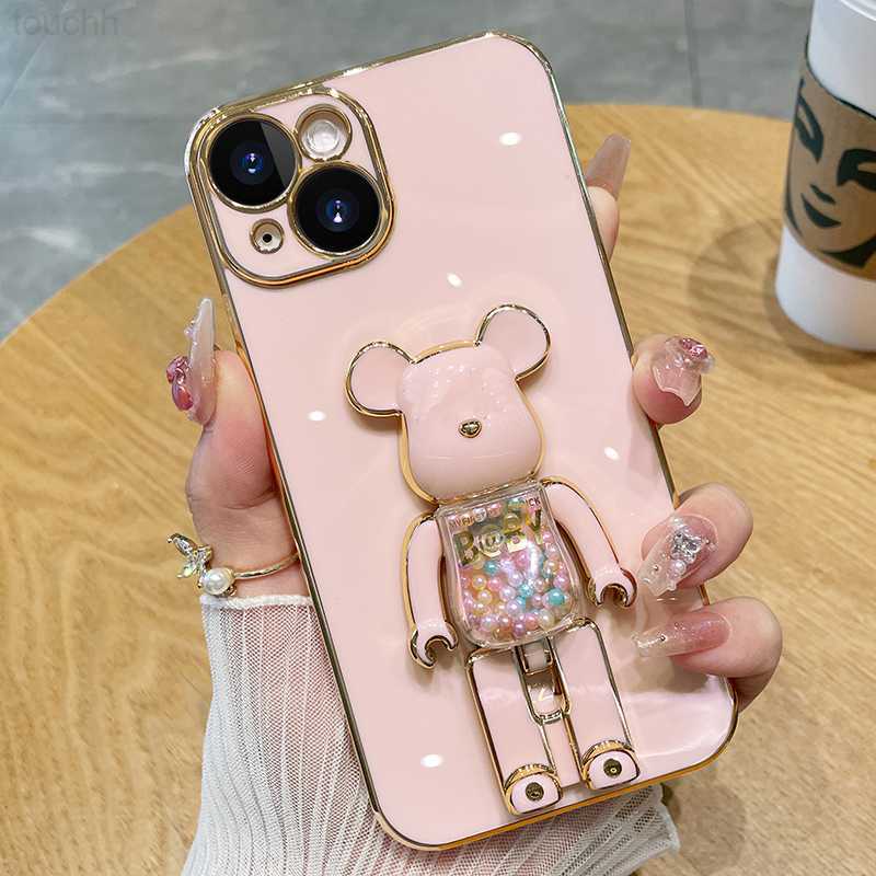 Cell Phone Cases Luxury Plating 3D Doll fold stand Soft silicone Phone Case for iphone 14 13 12 Pro Max 11 MiNi X XR XS 7 8 plus SE 3 Cute Cover