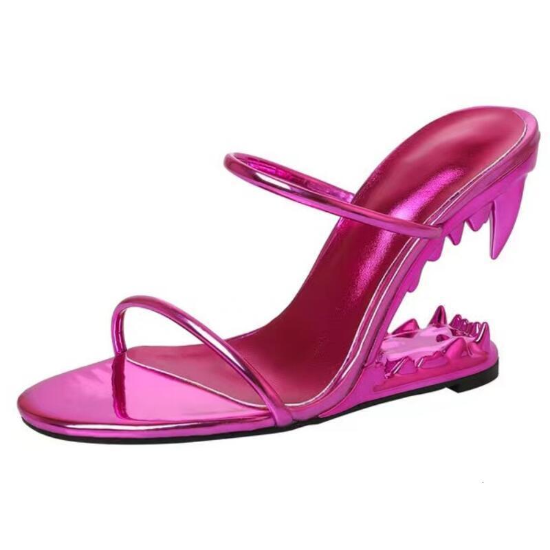 Sandals Summer Metal Tooth Wedges Sandals Highheeled Fashion Shows Sexy Women's Shoes Slippers Gold Silver Black Pink Big Size 230802 - view 4