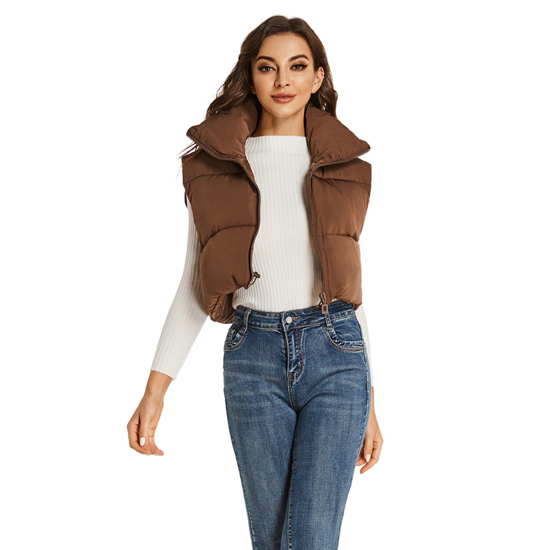 Women s Vests Malina Simple Autumn Stand Collar Women Fashion Zipper Coats Elegant Casual High Waisted Cotton Female Ladies 230801