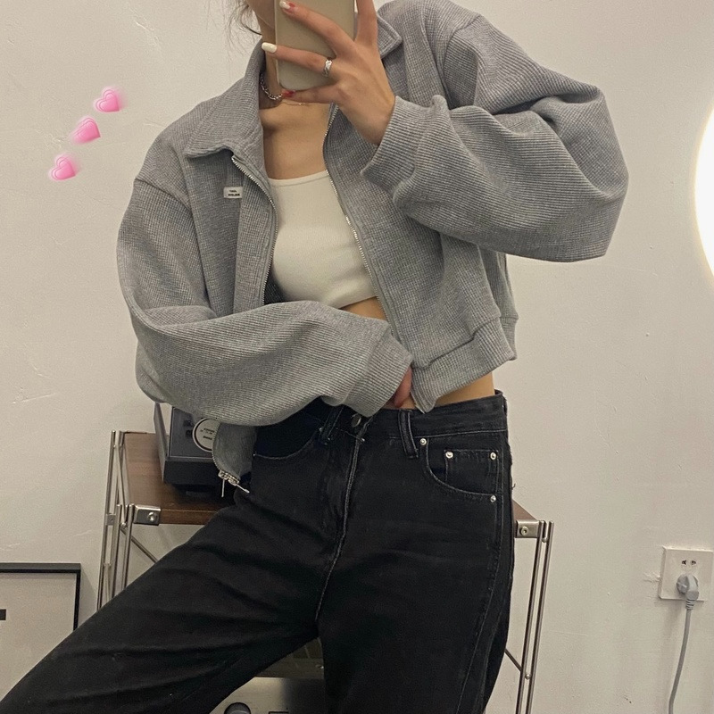 Women s Jackets Cropped Women Zipper Chic Streetwear Solid Loose Girls College Feminine Coats Harajuku Basic Ins Students Ulzzang 230801