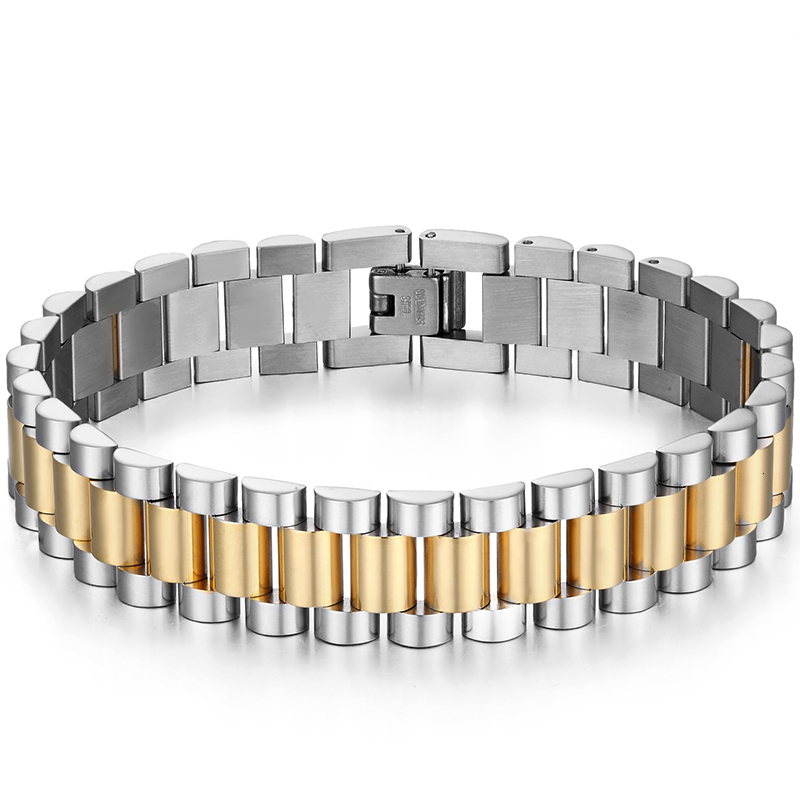 Charm Bracelets 316L Stainless Steel Bracelet For Men Women 15MM Wide Link Watch Chain Mens Necklaces Mannen Armband Hand Accessories 230801