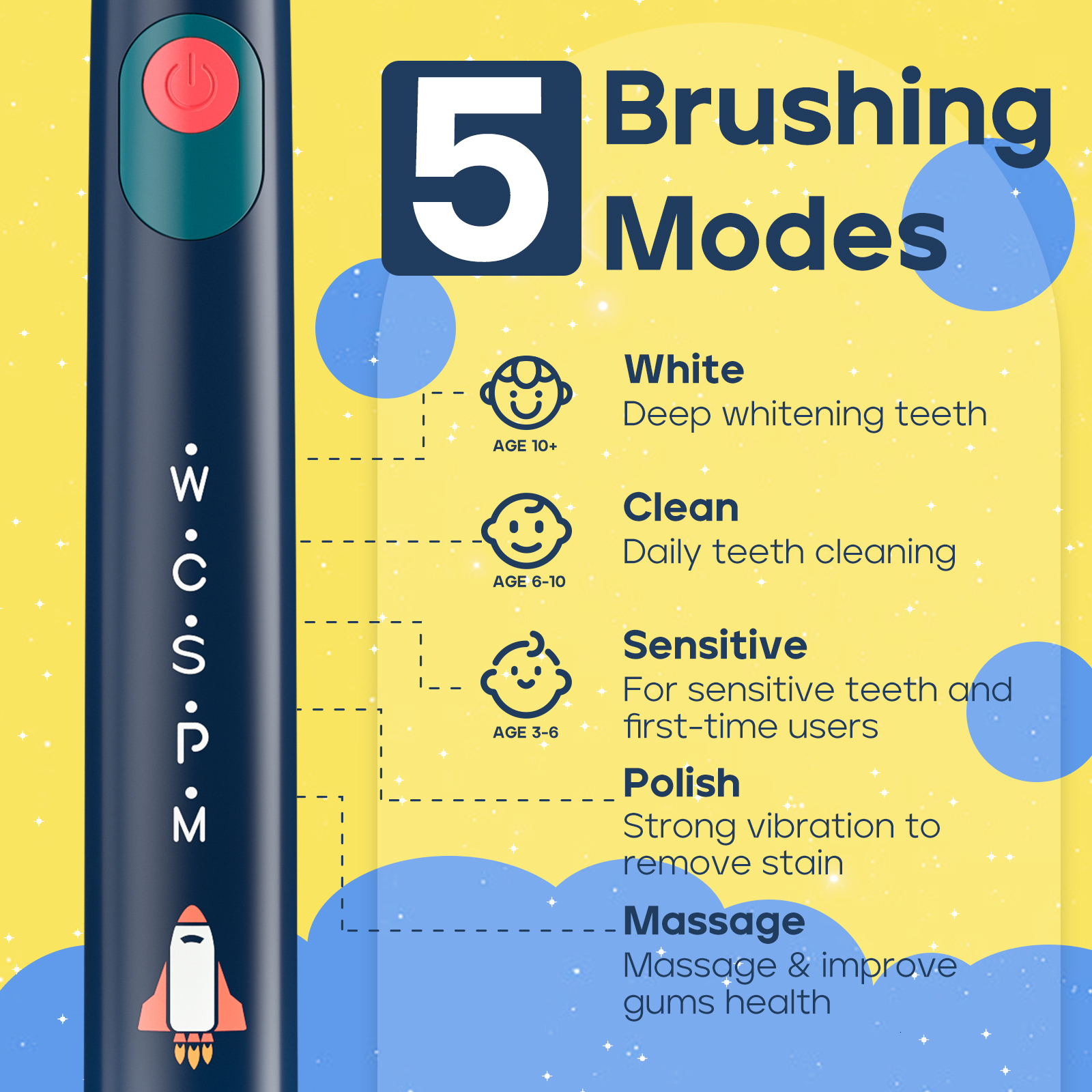Toothbrush Seago Kids Electric Toothbrush for 6Years 5 Modes Rechargeable IPX7 Waterproof Power Sonic Toothbrush Replacement Head SG-2303 230802