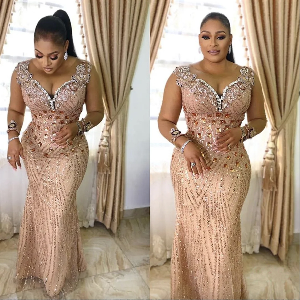 2023 Arabic Aso Ebi Champagne Mermaid Prom Dresses Beaded Crystals Sexy Evening Formal Party Second Reception Birthday Engagement Bridesmaid Gowns Dre