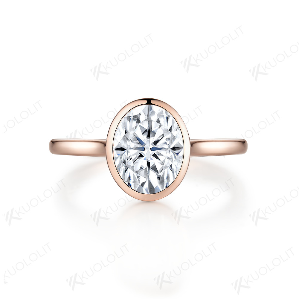 Wedding Rings Kuololit Bezel Set for Women Solid 18K 14K 10K Rose Gold Diamond Anniversary Fine Jewelry 230802