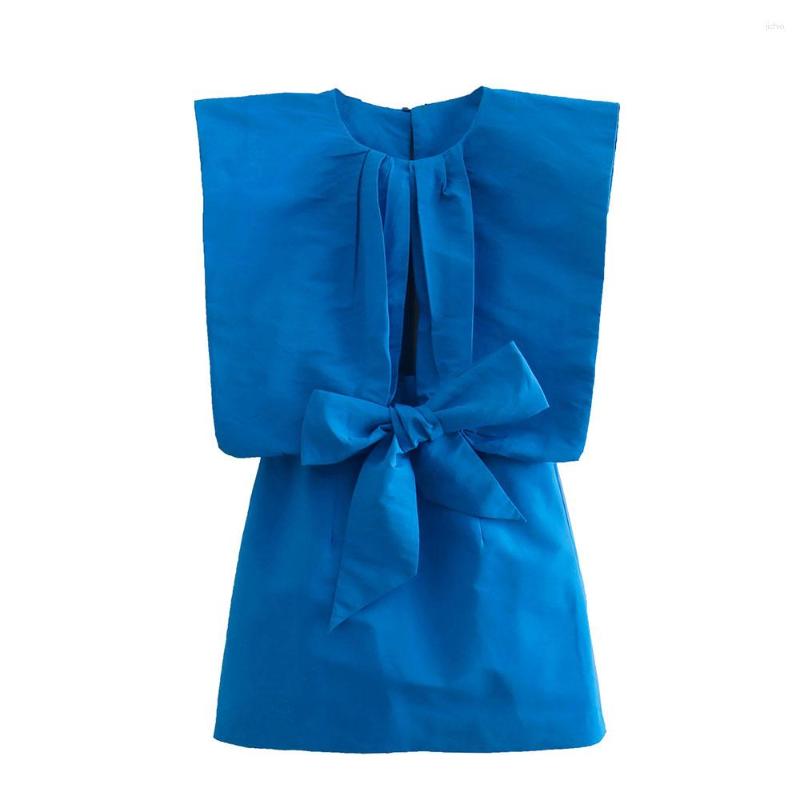 Casual Dresses Women 2023 Chic Fashion Puffy Bow Tie Upper Body Mini Dress Vintage Sleeveless Female