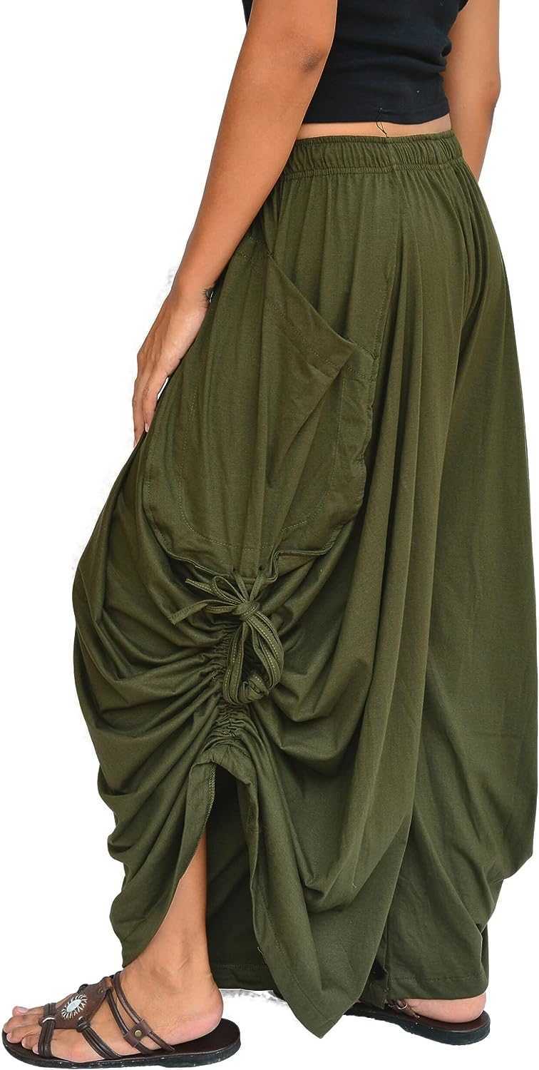 Women's Harem Pants Palazzo Dhoti Pants Lounge Trousers Convertible to a Skirt 2 Pockets Cotton