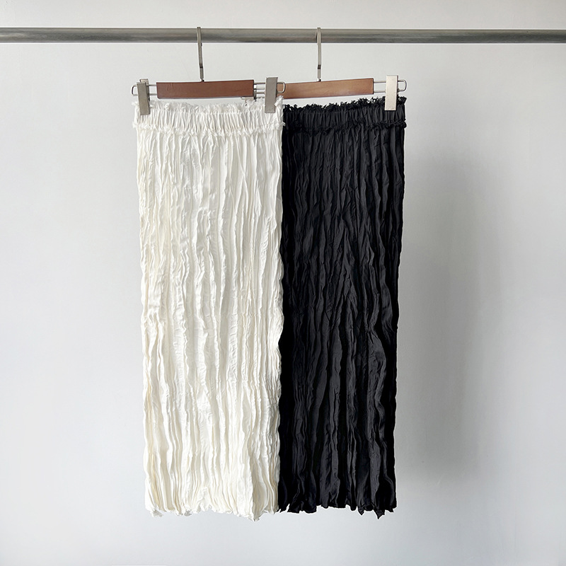 New t-oteme Sand Wash Electric Spinning Silk Pleated Silk Edge Top for Women+Half Skirt Summer Dress