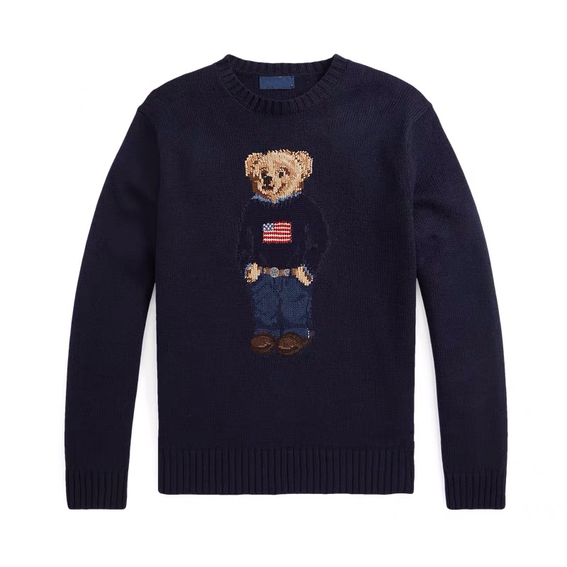 Designer - Sweater Flag of the United States Men's Polos Shirt Long Sleeve Bear Pattern Solid Color Casual Knitting Pullover S-xl
