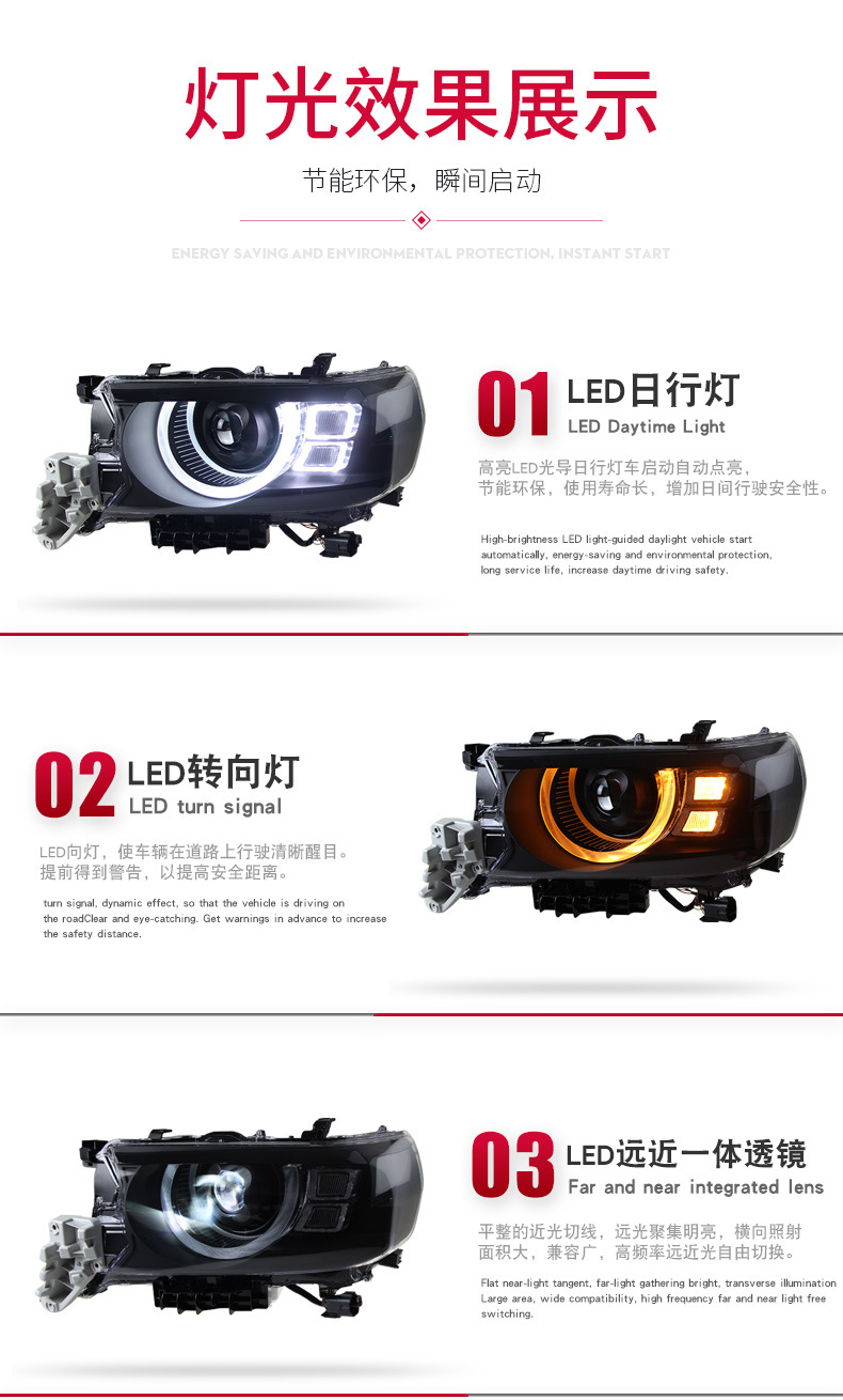 Car Headlight For Land Cruiser 2016-2021 Defender Style LED Lens Laser Headlights Daytime Running Lights
