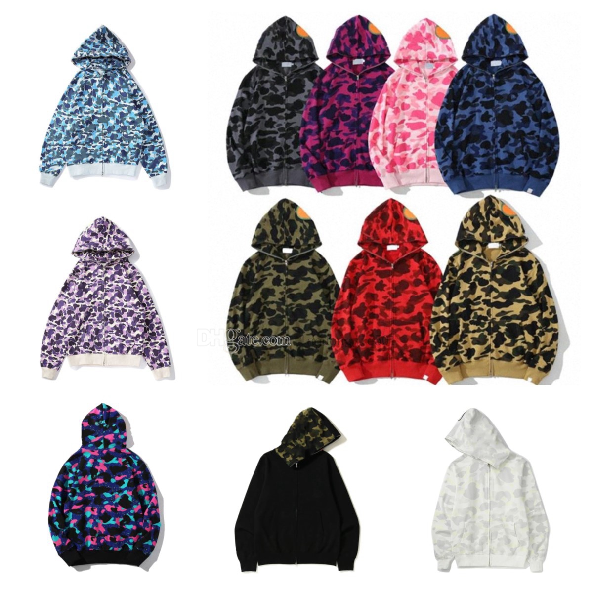 Designer mens hoodie womens full zipper shark hoodie camouflage jacket ape hoodie autumn/winter sports shirt mens sweater long sleeved jacket unisex couple jacket