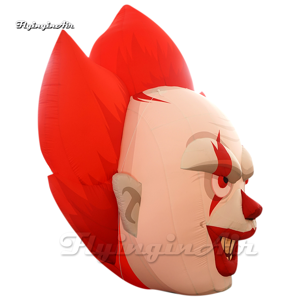 Fantastic Evil Smiling Inflatable Clown Head Balloon Hanging Jester Figure Model Red Hair For Halloween Carnival Decoration