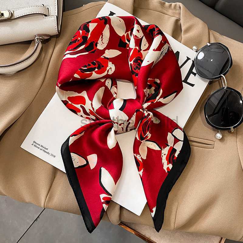 Scarves 2022 Design Square Silk Scarf Women Hairband Floral Printed Small Satin Shawls Foulard Neckerchief Female Headbands Bandana Y23 Y23