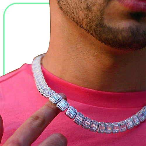 Top Quality Iced Out Bling Men Hip Hop Jewelry Rock Punk Cool Street Boy Baguette CZ Cluster Chain Tennis Necklace