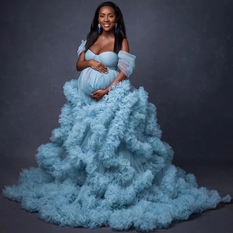 Cascading Ruffles Blue Maternity Dress To Photography Off The Shoulder A Line Pregnancy Gowns Custom Made Plus Size Special Ocn Dresses es