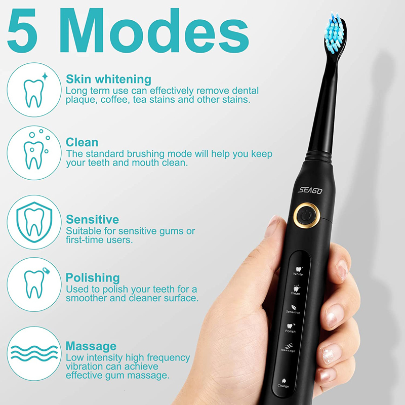 Toothbrush Seago Electric Sonic Toothbrush 507 USB Rechargeable Adults Waterproof Timer Electronic Tooth Brushes Replacement Heads For Gift 230802