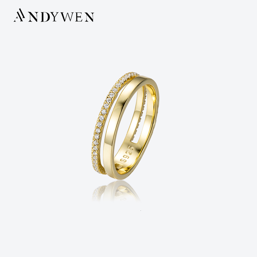 Wedding Rings ANDYWEN 925 Sterling Silver Zircon CZ Pave Shiny RingTwo Circle Women Double Winter Fine Jewelry 230802