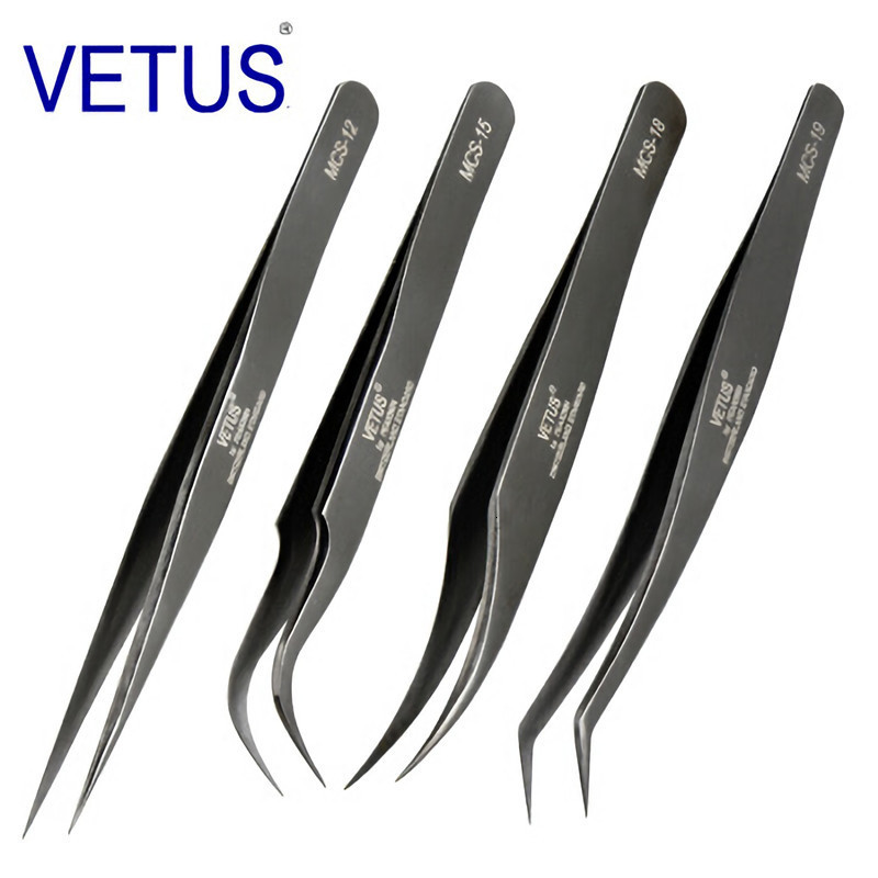Makeup Tools 4pcs set Vetus MCS Series Bright Blue Premium Beauty Tweezers for Eyelashes Ultra Fine Tip Pinzas 230801