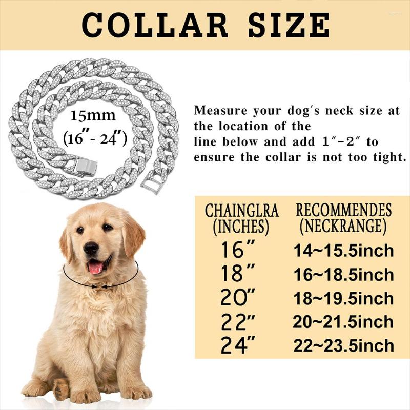Dog Collars Dog Collars Chain Iced Out Cuban Collar Necklace Bling Rhinestone Metal For Small Medium Large Dogs Cat Accessories H250219