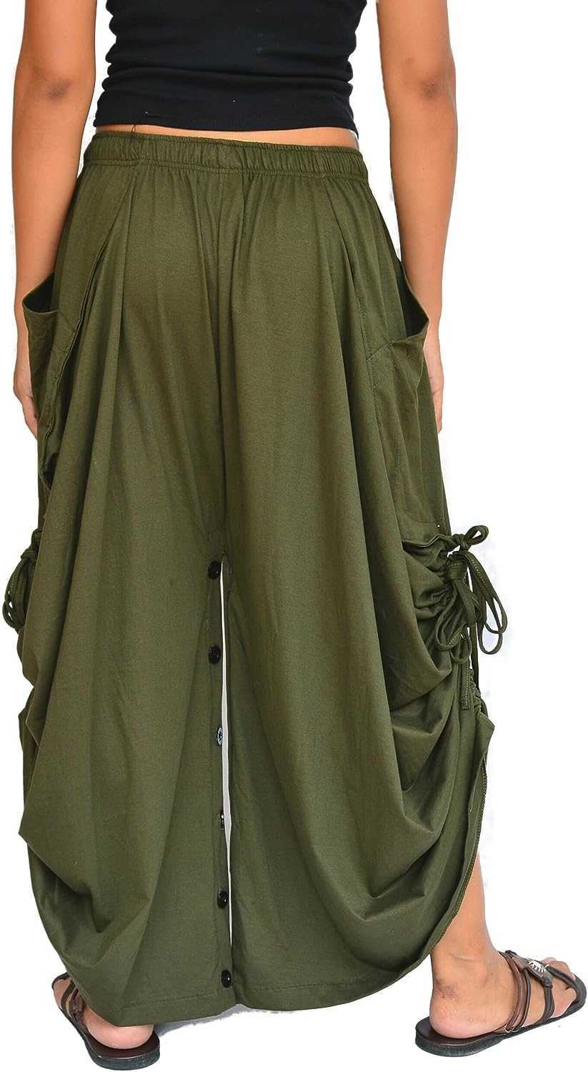 Women's Harem Pants Palazzo Dhoti Pants Lounge Trousers Convertible to a Skirt 2 Pockets Cotton