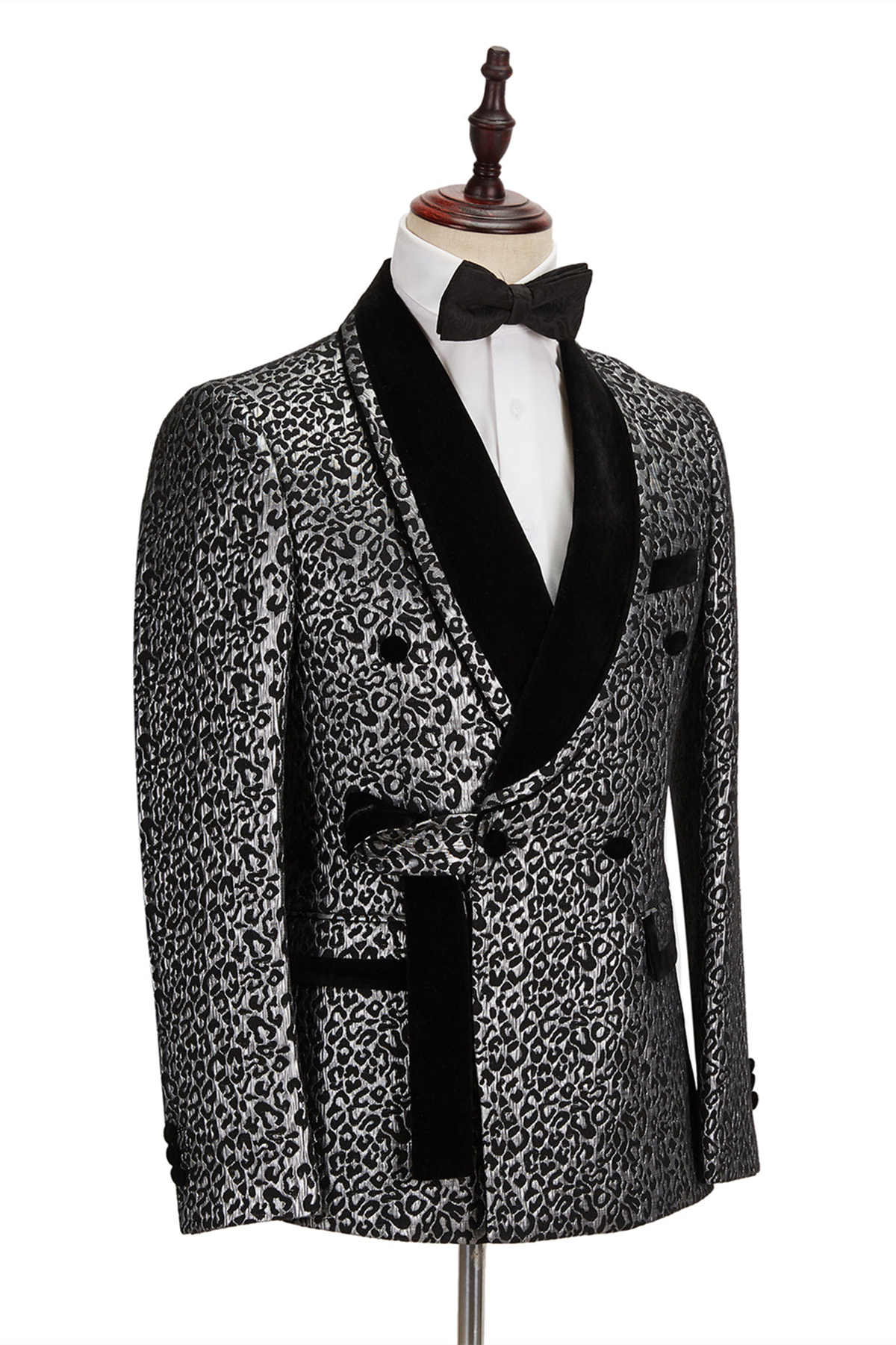 Leopard Print Tuxedo For Groom Silver-Black Men Suits 2 Pcs Blazer Pants Business Wedding Prom Party Custom Made