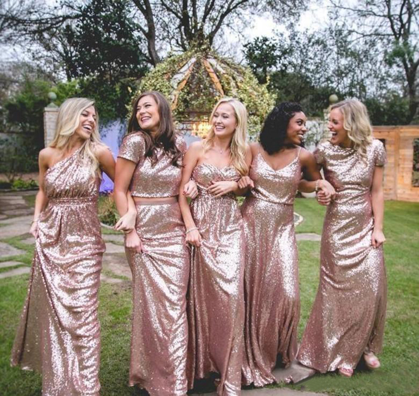 2023 Elegant Rose Gold Sequined Bridesmaid Dresses Long Sexy Country Boho Bridesmaids Dresses Plus Size Custom Made