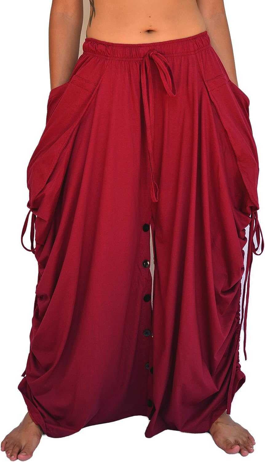 Women's Harem Pants Palazzo Dhoti Pants Lounge Trousers Convertible to a Skirt 2 Pockets Cotton