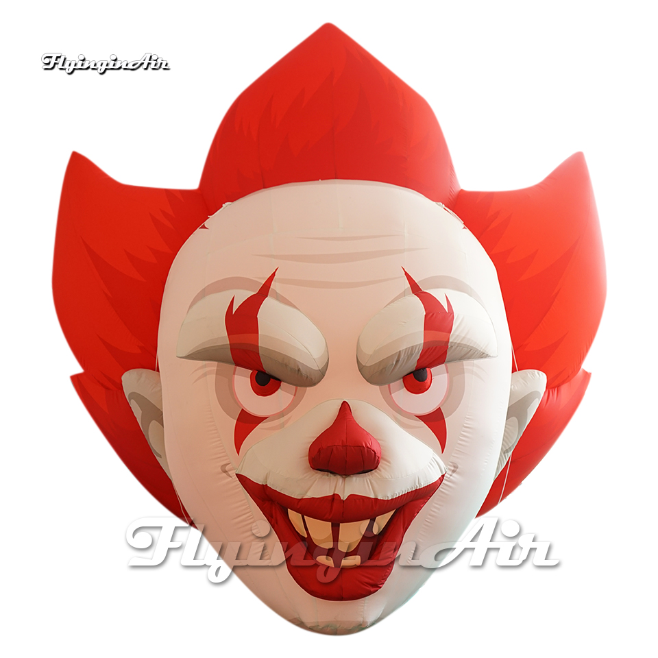 Fantastic Evil Smiling Inflatable Clown Head Balloon Hanging Jester Figure Model Red Hair For Halloween Carnival Decoration