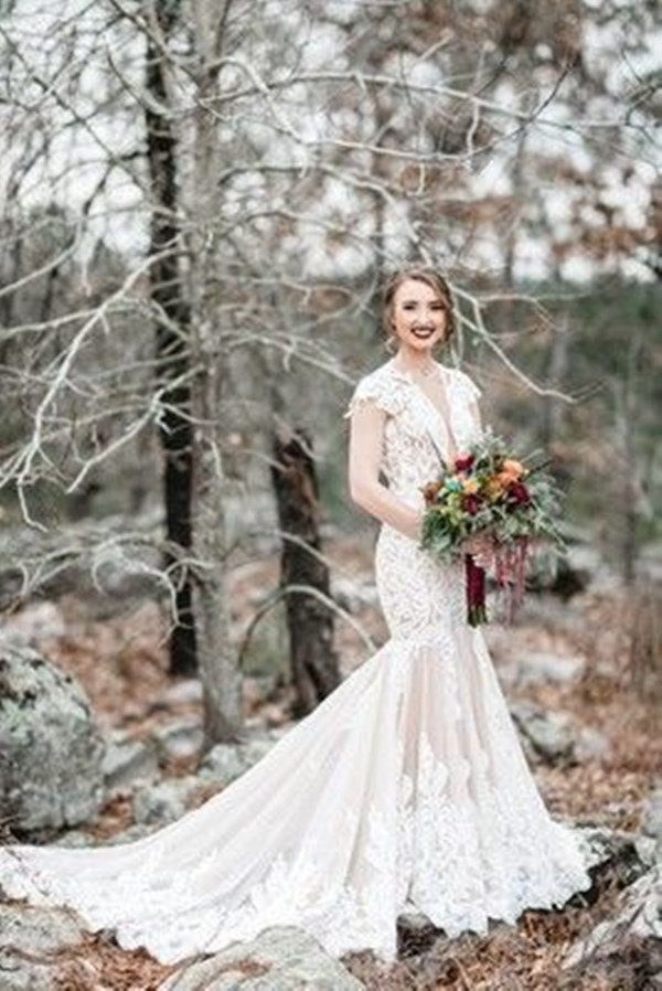 Vintage Western Country Mermaid Wedding Dresses Cap Sleeve Backless Lace Applique V-neck Bohemian Bridal Gown Outfits