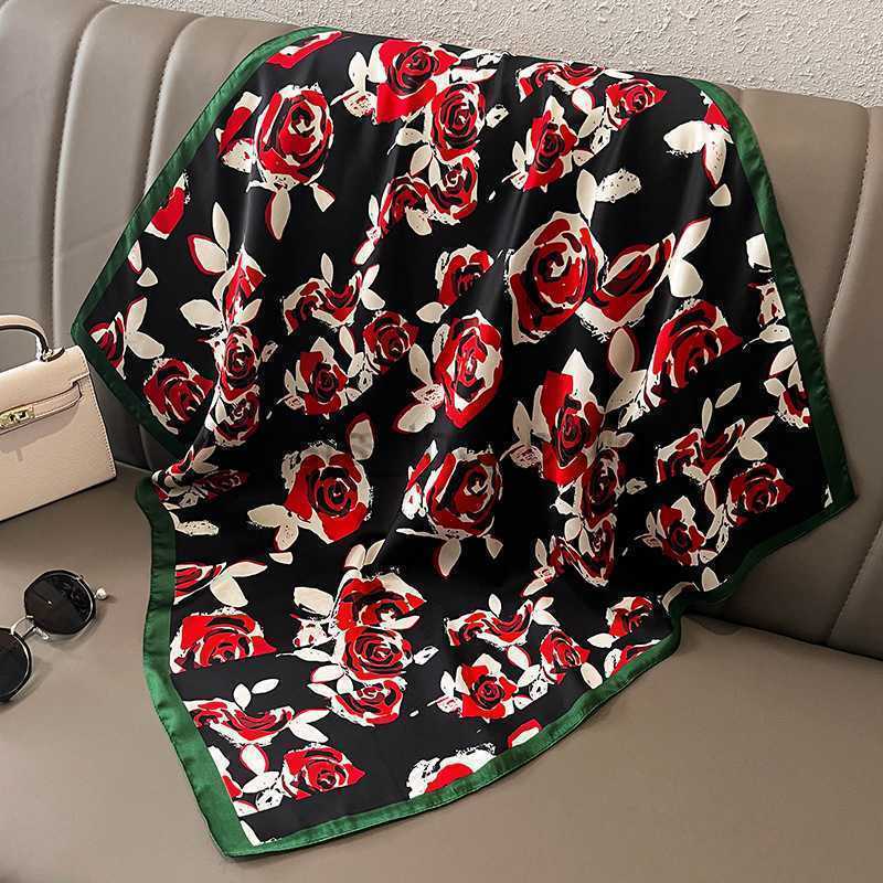 Scarves 2022 Design Square Silk Scarf Women Hairband Floral Printed Small Satin Shawls Foulard Neckerchief Female Headbands Bandana Y23 Y23