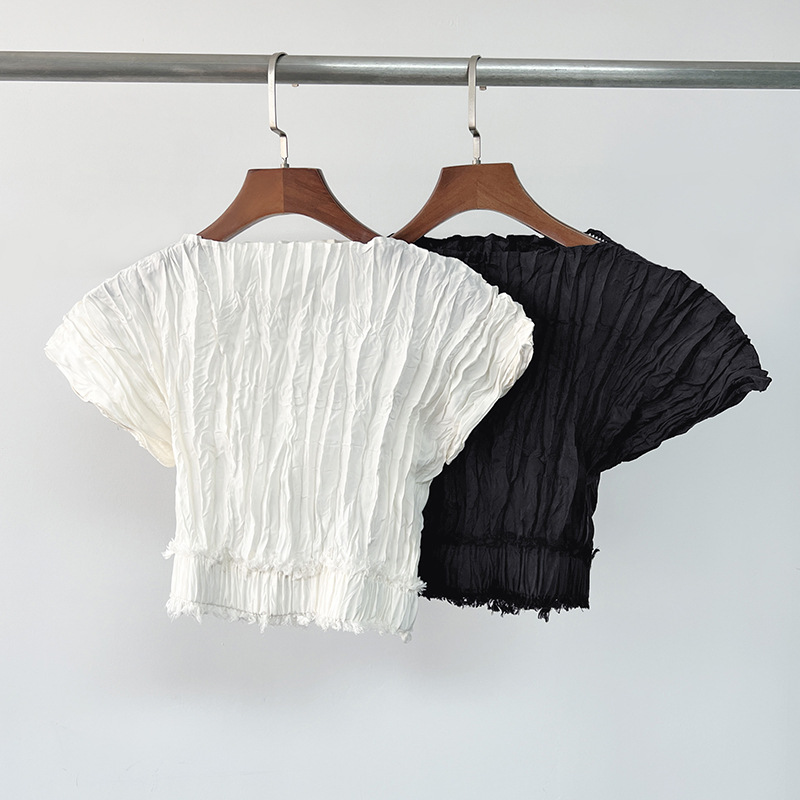 New t-oteme Sand Wash Electric Spinning Silk Pleated Silk Edge Top for Women+Half Skirt Summer Dress