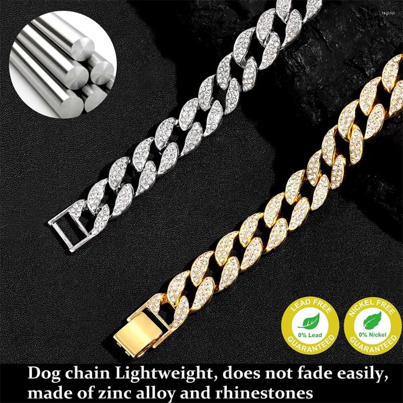 Dog Collars Dog Collars Chain Iced Out Cuban Collar Necklace Bling Rhinestone Metal For Small Medium Large Dogs Cat Accessories H250219