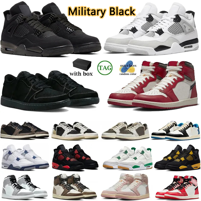 with box 4s 1s basketball shoes 4 pine green Military Black cat Yellow Thunder 1 Black Phantom Reverse mocha Lost Found Washed Pink men women trainers sneakers 36-47