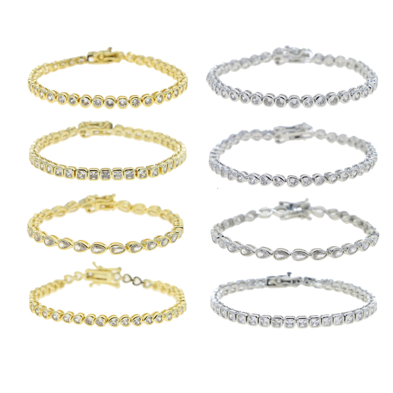 Charm Bracelets 5A Cubic Zirconia CZ Tennis Bracelet 17CM 19CM Bezel Setting Simple Classic Women Girl Chain Jewelry 230801