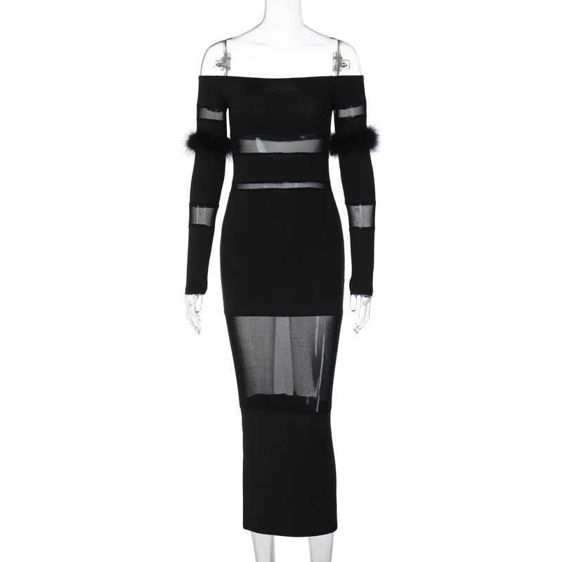 Women's 2023 Autumn New Fashion Splice Mesh One Shoulder Long Sleeve Dress for Women