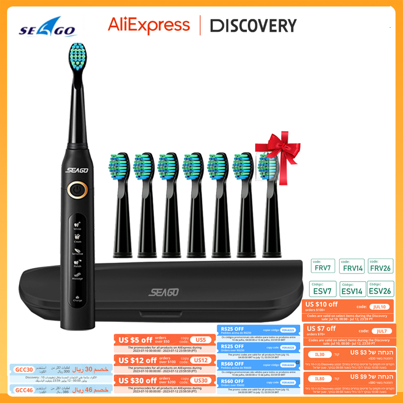 Toothbrush Seago Electric Sonic Toothbrush 507 USB Rechargeable Adults Waterproof Timer Electronic Tooth Brushes Replacement Heads For Gift 230802