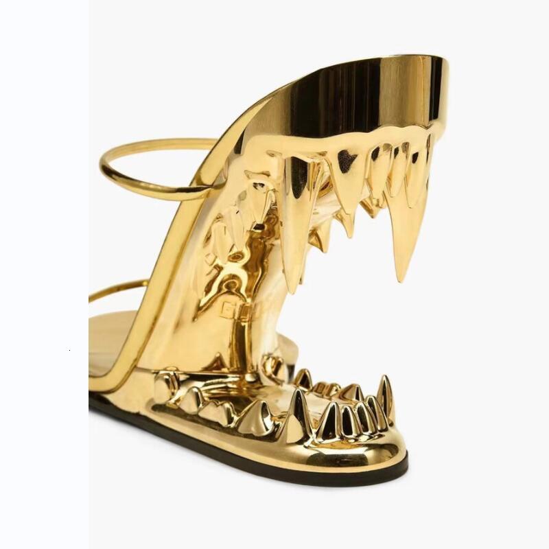 Sandals Summer Metal Tooth Wedges Sandals Highheeled Fashion Shows Sexy Women's Shoes Slippers Gold Silver Black Pink Big Size 230802 - view 7