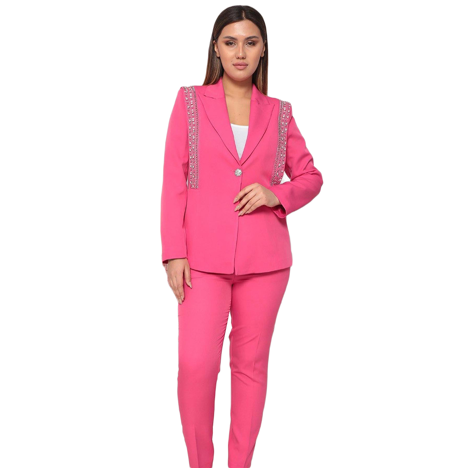 Candy Color Women Pants Suits Crystal Beads Blazer Sets Slim Fit 2 Pieces Custom Made For Wedding Wear Fashion Show