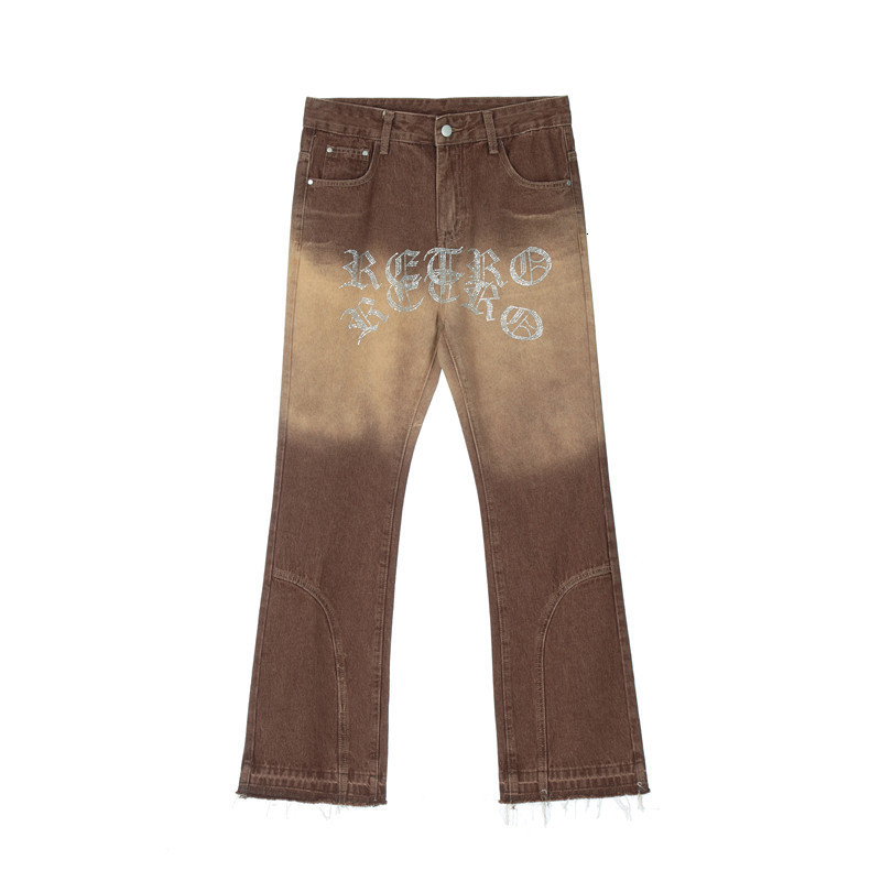 Mens Jeans Fashion Letter Brown Vintage Baggy Men Pants Straight Hip Hop Goth Denim Trousers Pantalones Vaqueros 230801