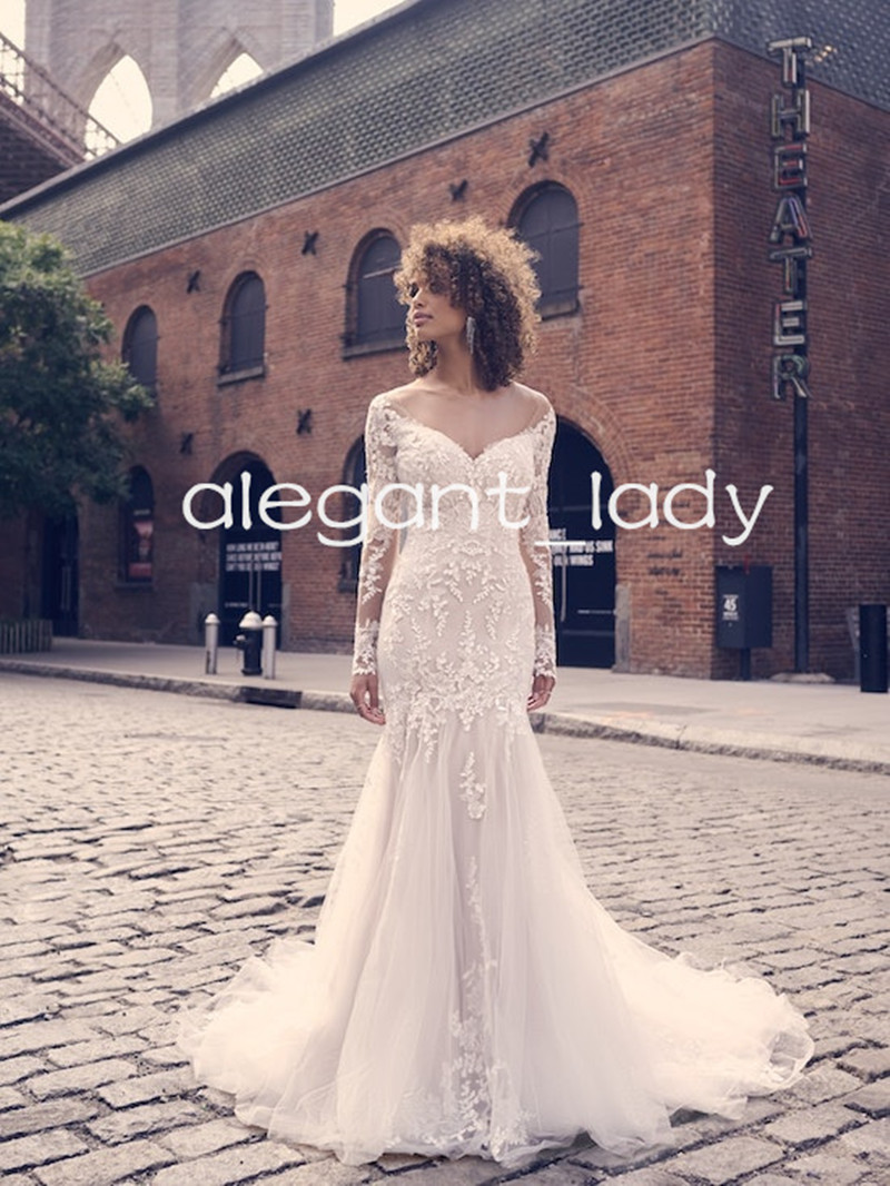 Illusion Long Sleeve Mermaid Wedding Dresses Lace Floral Applique Backless Garden Rustic Bridal Gown Outfit Wear