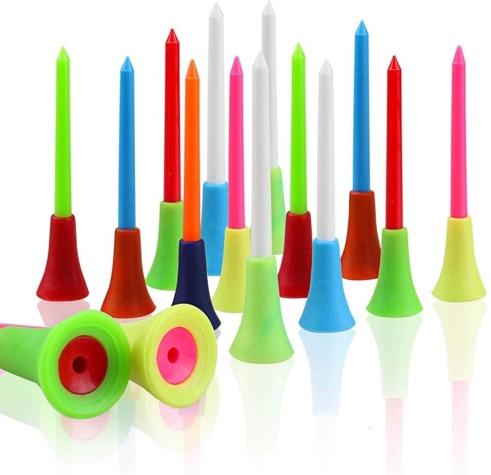 Golf Tees 100pcs Mix Colors 83mm Plastic Durable Rubber Cushion Top Ball Holder Accessories 230801