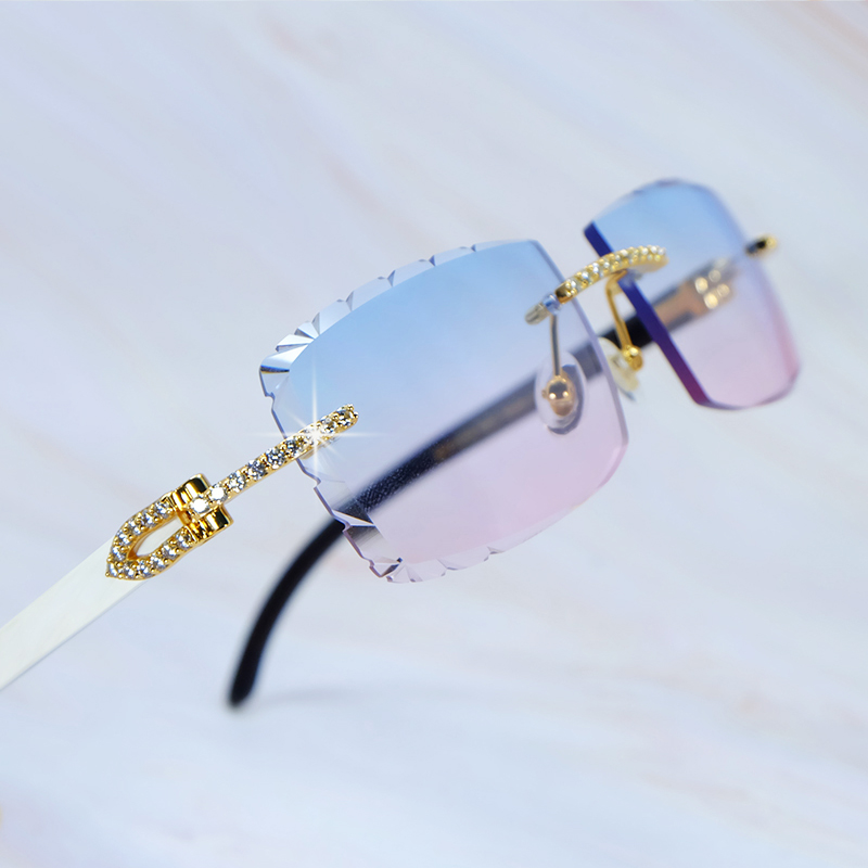 Rhinestones Sunglasses Iced Out Y2K Genuine Buffalo Horn Designer Sun Glasses Mens Luxury Diamond Cut Carter Shades Eyewear