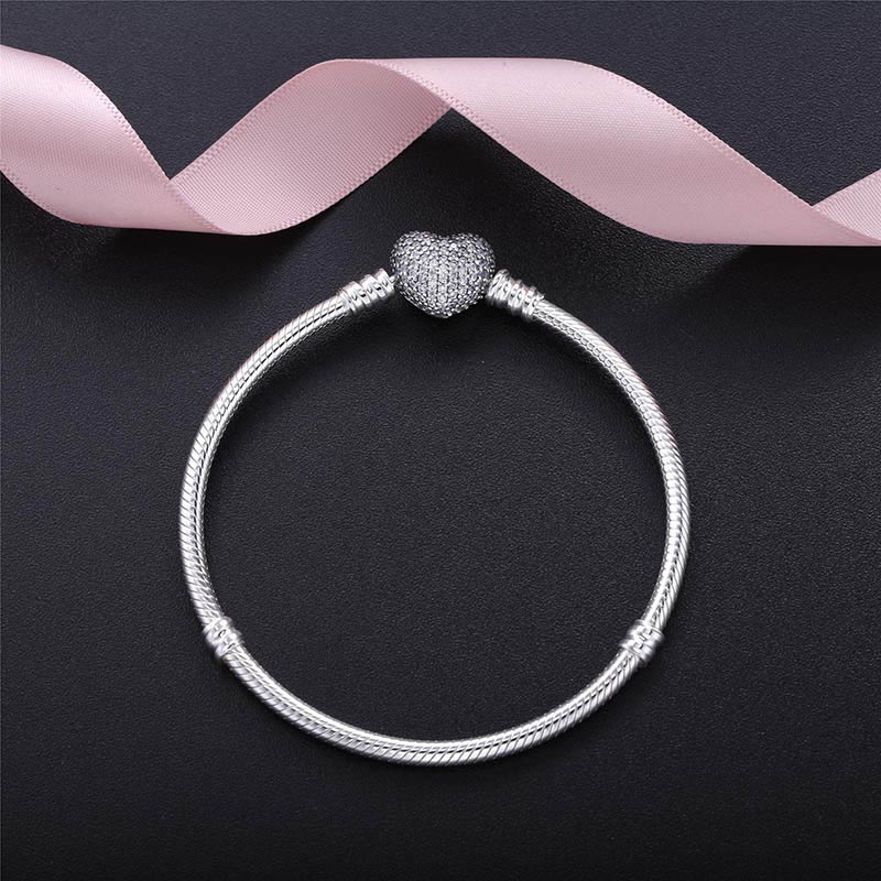 100% 925 Sterling Silver Heart Charm Bracelet Snake Chain Bracelets Jewelry For Women Wedding Hand chain Diamond Clip bracelet with Retail Box Set Wholesale