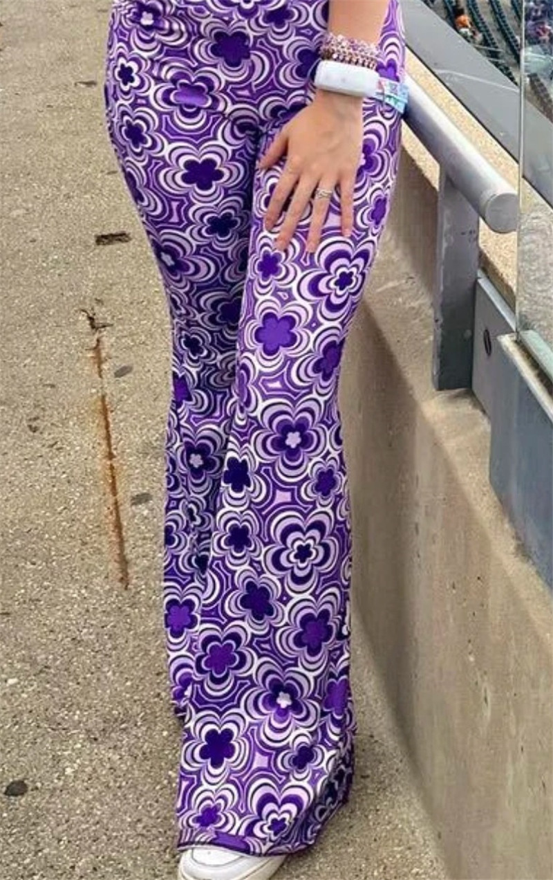 Women's Pants Capris Flare Wide Leg Women Elastic High Waist Skinny Pants Fashion Casual Autumn Trousers Streetwear Floral Print Women Pant 23080