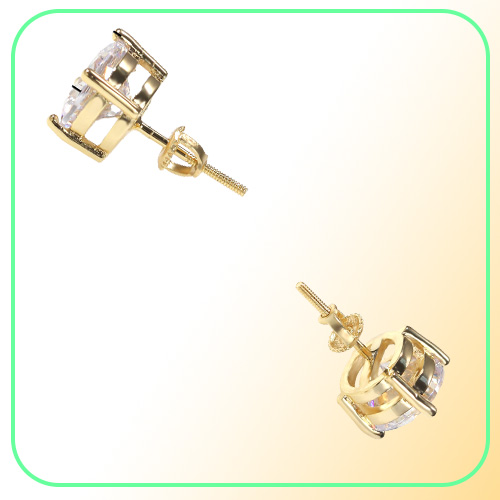 Mens Hip Hop CZ Stud Earrings Jewelry High Quality Fashion Round Gold Silver Simulated Diamond Earring For Men
